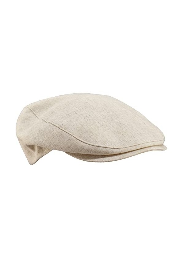 Bonnet plat Tessin | Lin-Coton | Doublure en pur coton léger | Poche | Printemps Été | Fabriqué en Italie, beige, 60