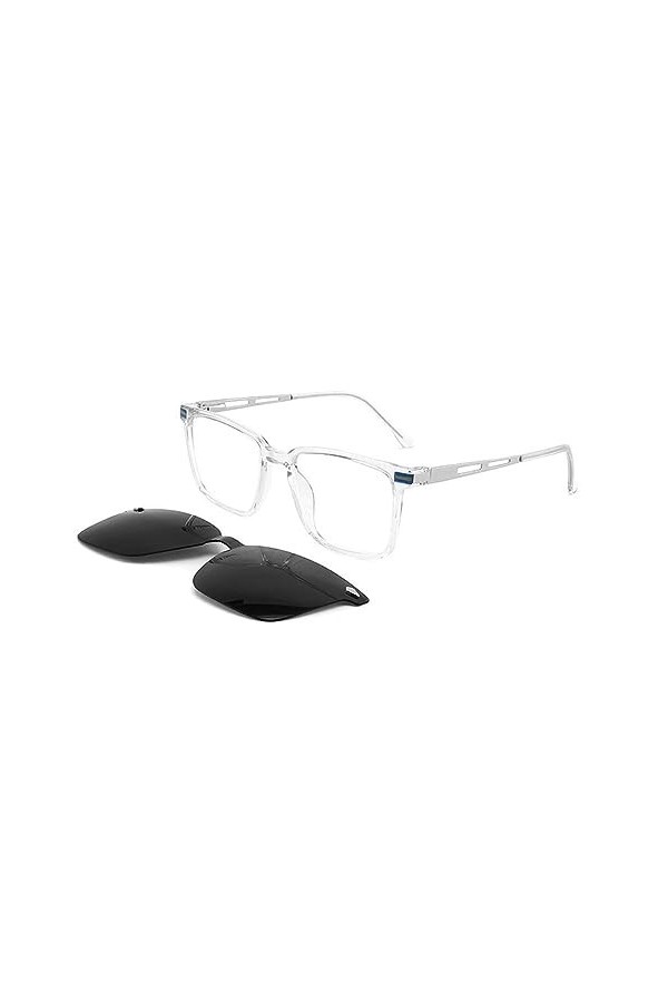 HPIRME Montures de lunettes carrées légères pour hommes Lunettes de soleil polarisées Clip magnétique Lunettes de vue pour fe