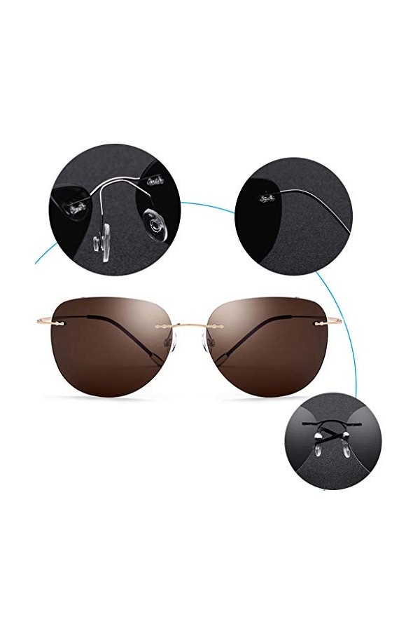 HUANPIN Lunettes De Soleil Polarisées Hommes Et Femmes sans Vis Super Léger sans Cadre Alliage De Titane - Pilote Lunettes De