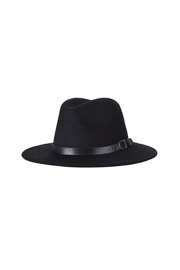 Bamboopack Chapeau Fedora rétro élégant à large bord avec boucle de ceinture - Casquette de jazz plate pour danse, mariage, s