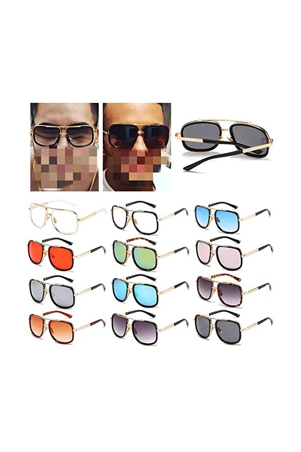 SMANNI Grand Cadre Lunettes de Soleil Hommes Femmes Mode carré métal Lunettes de Soleil en Plein air Plage pêche Conduite Lun