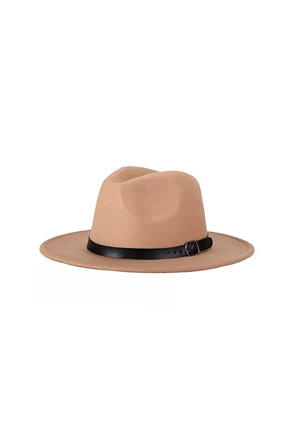 Bamboopack Chapeau Fedora rétro élégant à large bord avec boucle de ceinture - Casquette de jazz plate pour danse, mariage, s