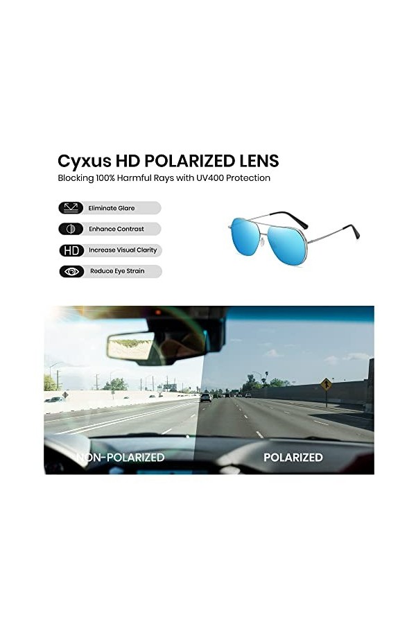 Cyxus Lunettes de soleil hommes femmes lunettes de soleil polarisées classiques extérieur UV400 pour la conduite pêche voyage