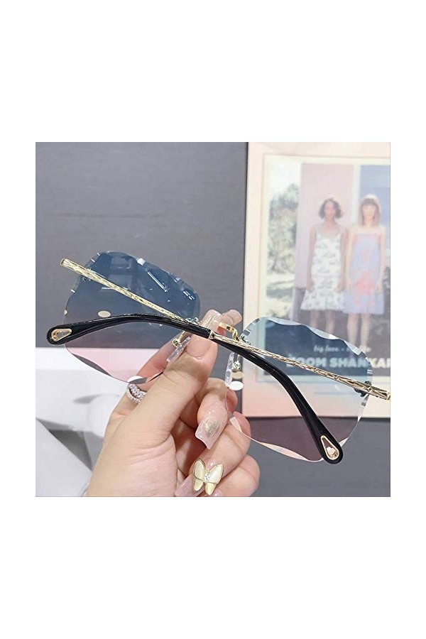 NUIOsdz Lunettes De Soleil Femme Lunettes De Soleil sans Bordure Lunettes Grande Protection UV Visage Rond