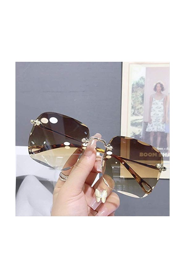 NUIOsdz Lunettes De Soleil Femme Lunettes De Soleil sans Bordure Lunettes Grande Protection UV Visage Rond