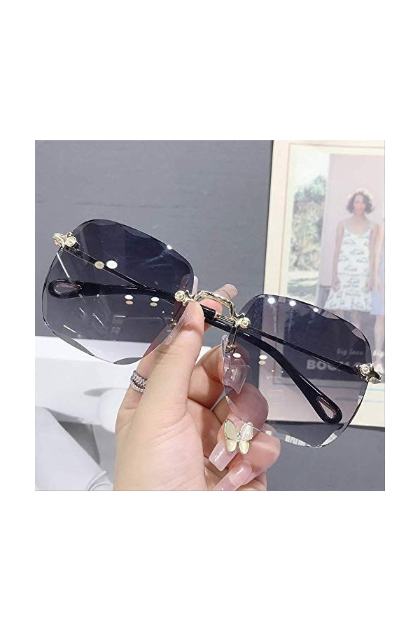 NUIOsdz Lunettes De Soleil Femme Lunettes De Soleil sans Bordure Lunettes Grande Protection UV Visage Rond