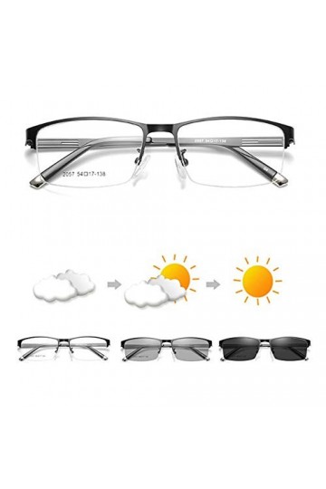 YXW Presbytes Lunettes de Soleil pour Homme +2,00 Métal Demi Frame Extérieur Photochromique Anti-UV Lunettes de Conduite