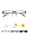 YXW Presbytes Lunettes de Soleil pour Homme +2,00 Métal Demi Frame Extérieur Photochromique Anti-UV Lunettes de Conduite