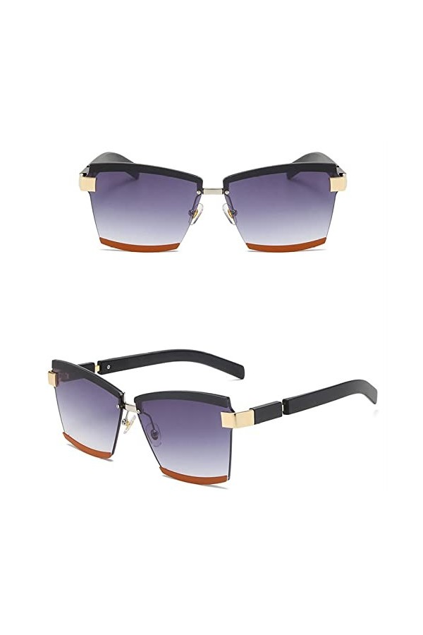 HCHES Lunettes de soleil rectangulaires sans monture femmes rétro surdimensionné noir dégradé lunettes de soleil femme lunett