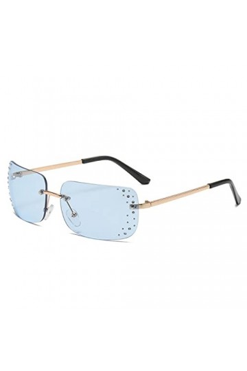 HCHES Lunettes de soleil rectangulaires sans monture femmes lunettes de soleil sans cadre en cristal pour dames pare-soleil l