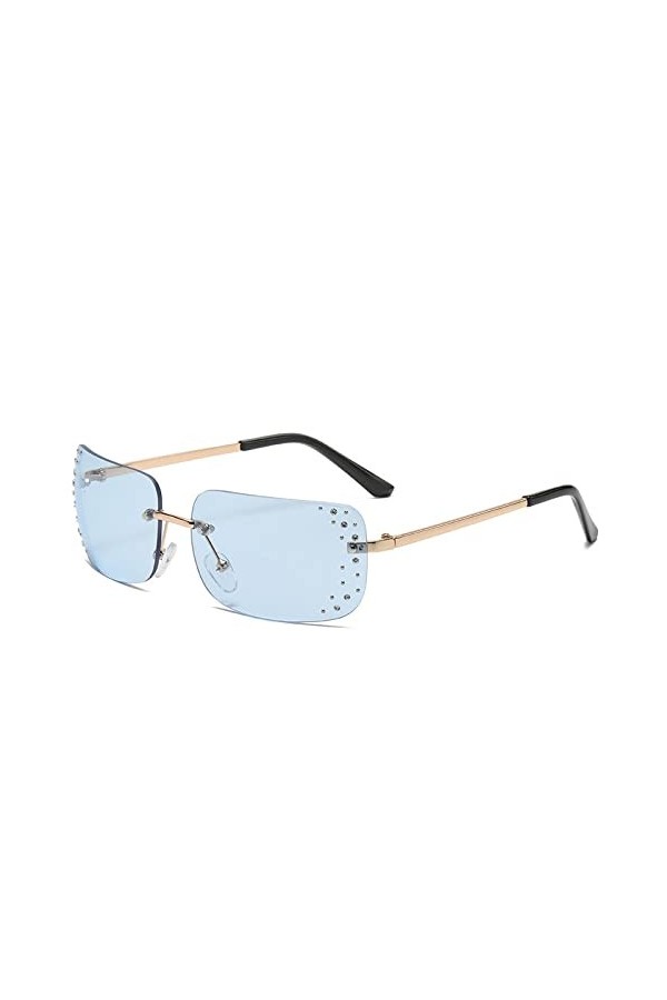 HCHES Lunettes de soleil rectangulaires sans monture femmes lunettes de soleil sans cadre en cristal pour dames pare-soleil l