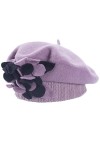 Lawliet Loretta Béret dhiver 100 % laine pour femme Motif floral, violet clair, taille unique