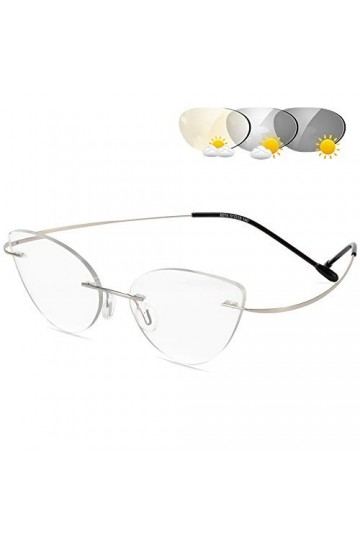 Photochromique Transition Lunettes De Lecture, Femmes Léger en Alliage De Titane Yeux De Chat Lunettes De Soleil sans Cadre L