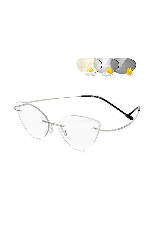 Photochromique Transition Lunettes De Lecture, Femmes Léger en Alliage De Titane Yeux De Chat Lunettes De Soleil sans Cadre L