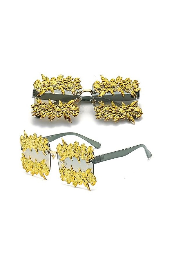 HPIRME Lunettes de soleil à monture carrée en métal pour femmes, verres de conduite, lunettes de soleil UV400, C6, taille uni