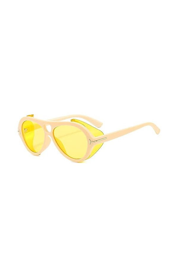 FOOOZ Lunettes de soleil Punk de luxe pour femmes Vintage lunettes de soleil épaisses hommes rétro rond noir jaune dégradé lu