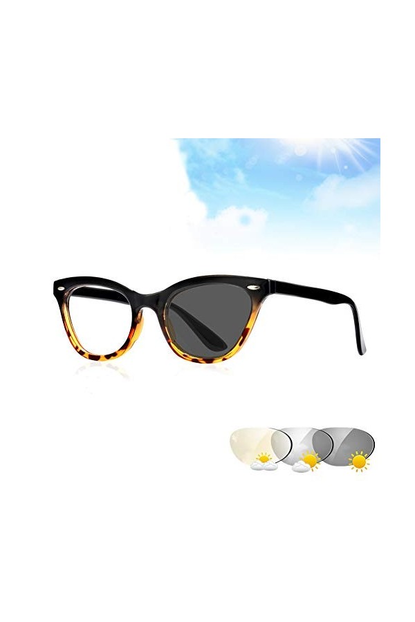 YXW Lunettes de Soleil Presbytes Photochromiques de Transition Femmes Rétro Oeil de Chat Décoloration Extérieure Lunettes de 