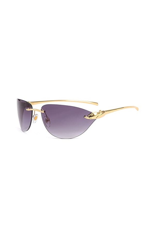 HPIRME Lunettes de soleil tête de léopard sans monture pour hommes femmes métal yeux de chat conduite lunettes de soleil nuan