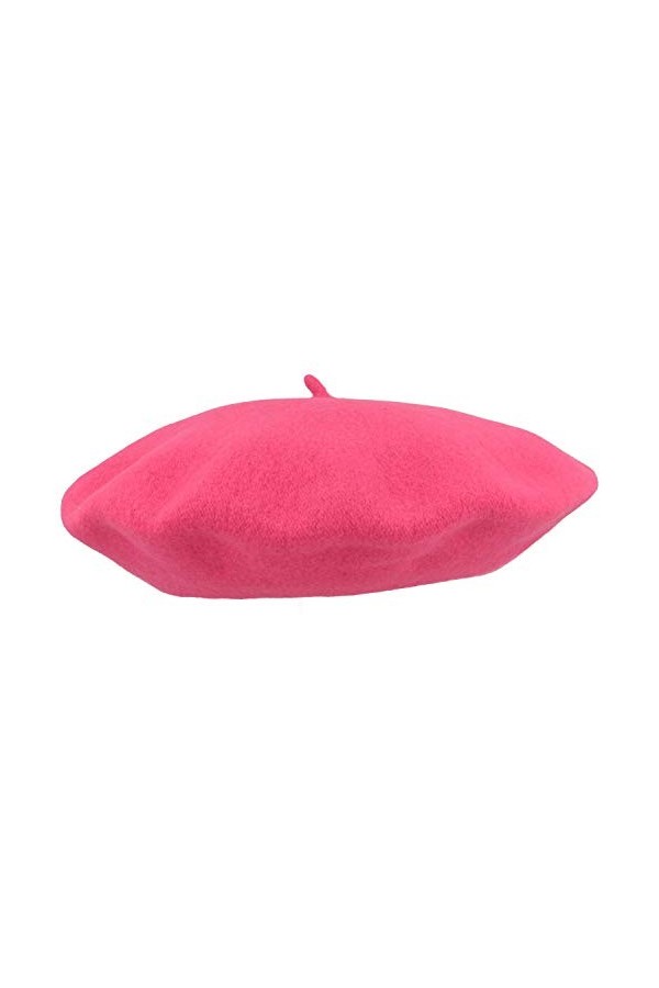 Breiter Béret Basque pour Femme Bonnet, Taille Unique, 100% Laine, Woolmark®, Rose Foncé