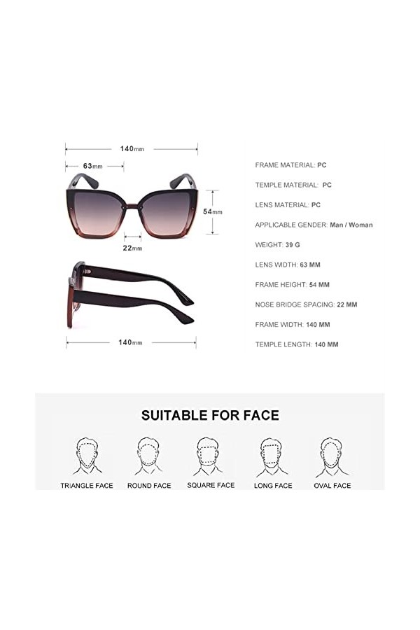 Lunettes de soleil à la mode Lunettes de soleil œil de chat surdimensionnées Femmes Mode de luxe Grand cadre Lunettes de sole