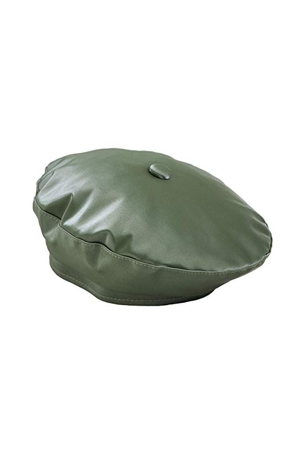 KYEYGWO Plaine Femme Béret en PU Cuir, Style Français Rétro Casquette Souple Plate pour Loisir Vacance Spectacle, Vert