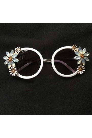 Nouveau Mode Rétro Décor floral Fleur de soleil Femmes Filles strass cristal Lunettes de soleil dété Glass Beach Couleur : 