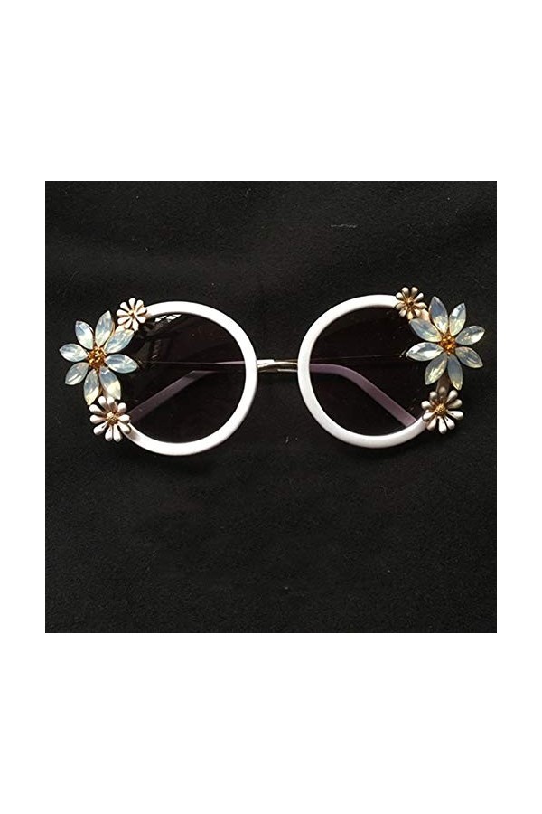 Nouveau Mode Rétro Décor floral Fleur de soleil Femmes Filles strass cristal Lunettes de soleil dété Glass Beach Couleur : 