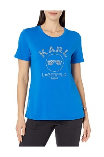 Karl Lagerfeld Paris Lunettes de soleil à manches courtes pour femme avec logo, Bleu français profond, Taille XS