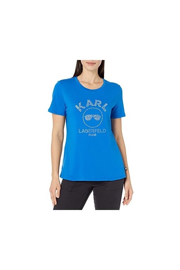 Karl Lagerfeld Paris Lunettes de soleil à manches courtes pour femme avec logo, Bleu français profond, Taille XS