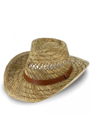 fiebig Chapeau Australien en Paille pour Femme et Homme | Chapeau de Cowboy avec Bandeau | Chapeau de Western avec lanière en