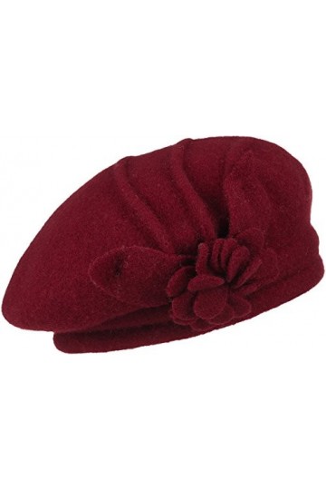 McBURN Béret en Laine avec Fleur Femme - Basque pour Bonnet foulée Automne-Hiver - Taille Unique Bordeaux