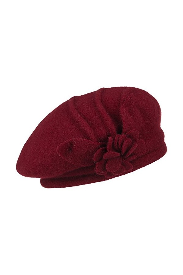 McBURN Béret en Laine avec Fleur Femme - Basque pour Bonnet foulée Automne-Hiver - Taille Unique Bordeaux