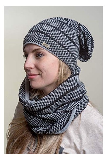 filloo KPL-17-10 Bonnet + Cache-Cou Feminin Top Qualité Élégant- Fabriqué en UE, Gris Foncé,Taille Unique