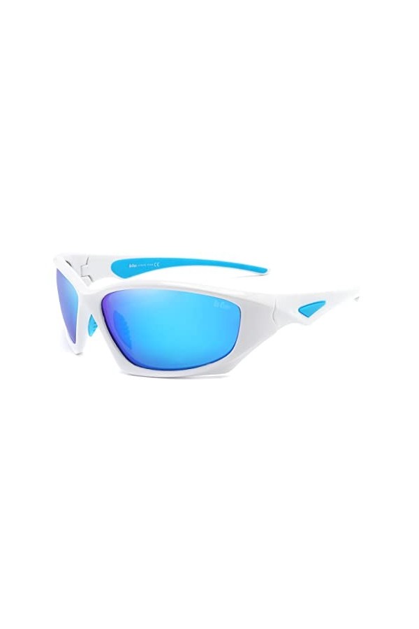 Lee Cooper Lunettes de soleil polarisées de sport avec protection UV pour homme et femme, Monture - Blanc/Bleu | Verres - Ice
