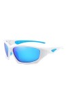 Lee Cooper Lunettes de soleil polarisées de sport avec protection UV pour homme et femme, Monture - Blanc/Bleu | Verres - Ice