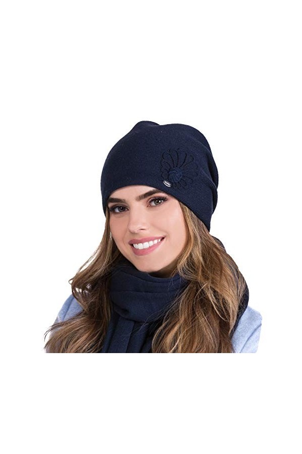Kamea Femme Bonnet dhiver Classique Et Élégant Malwa, Bleu Foncé,Taille Unique