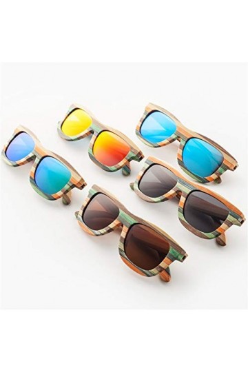 Lunettes de soleil femme New Vintage style coloré des lunettes de soleil en bambou for les femmes polarisants hommes multicol