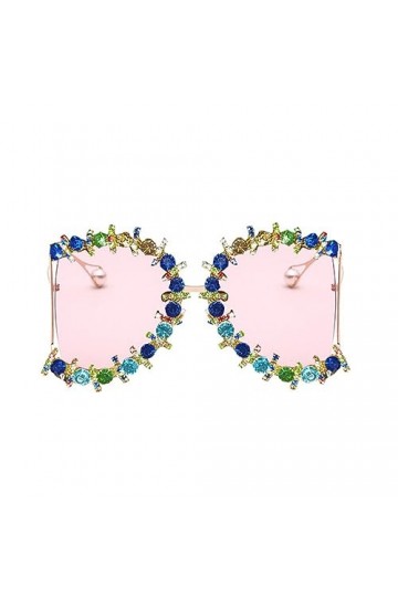 Alliage surdimensionné Perle Lunettes de Soleil Femmes UV400 Fleur Cristal Hip Hop Steampunk Reine Lunettes de Soleil, Rose, 