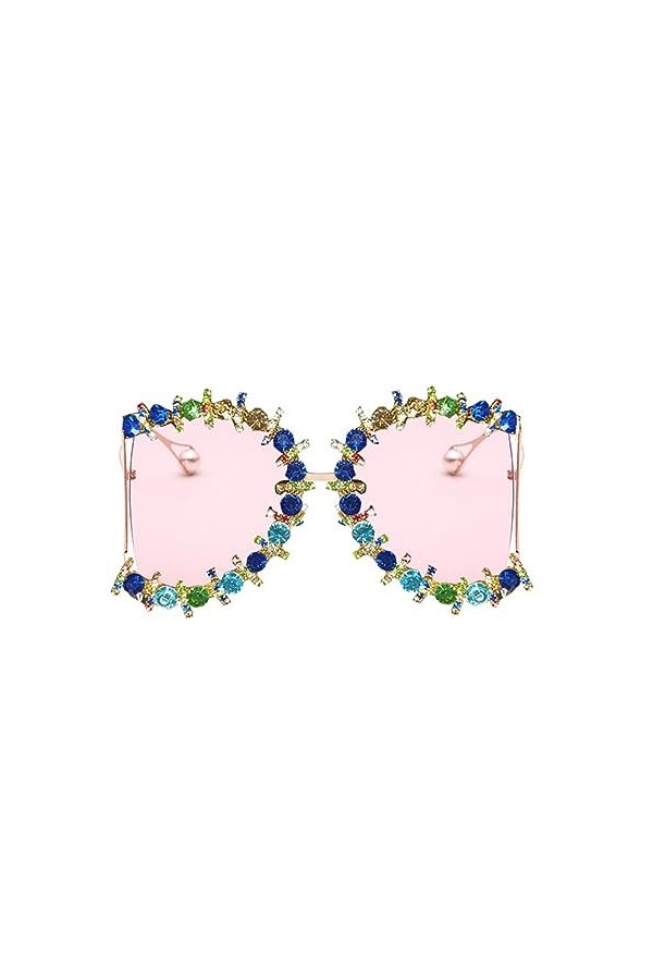 Alliage surdimensionné Perle Lunettes de Soleil Femmes UV400 Fleur Cristal Hip Hop Steampunk Reine Lunettes de Soleil, Rose, 