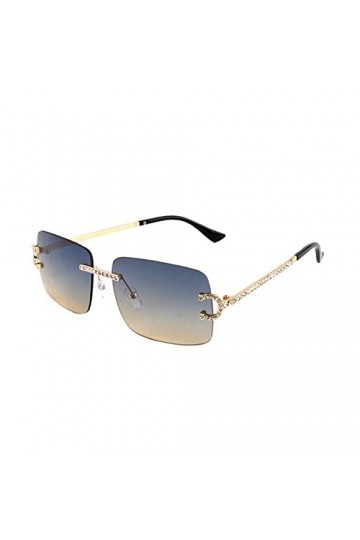 MUTYNE Lunettes de soleil carrées diamant sans monture femmes mode coupe cristal brillant lunettes de soleil femme bleu dégra