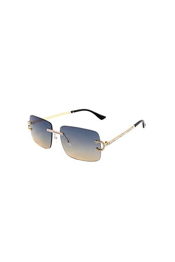 MUTYNE Lunettes de soleil carrées diamant sans monture femmes mode coupe cristal brillant lunettes de soleil femme bleu dégra