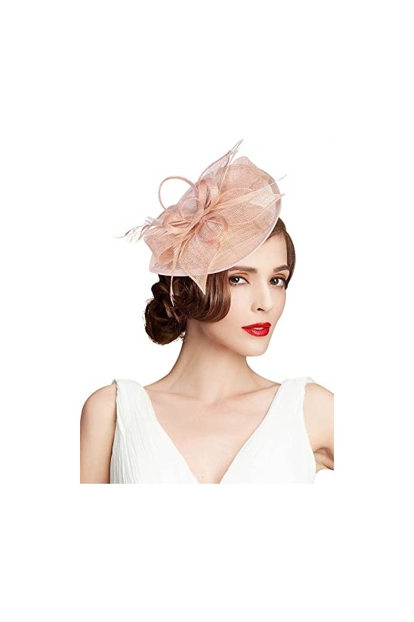 Z&X Chapeau bibi Kentucky Derby en Sinamay Pour femme avec Serre-tête et pince à cheveux - Rose - Taille unique