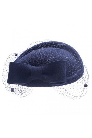 Lawliet Bibi en feutre de laine pour femme avec nœud et voile, bleu marine, taille unique