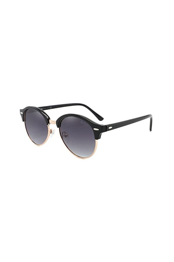 Lee Cooper Lunettes de soleil rondes classiques pour femme - Protection UVA/UVB, Monture – Noir | Verres – Gradient Smoke, Ta