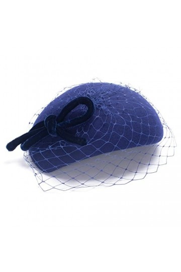 Lawliet T497 Chapeau bibi en velours avec nœud en laine Bleu marine, Noir , taille unique