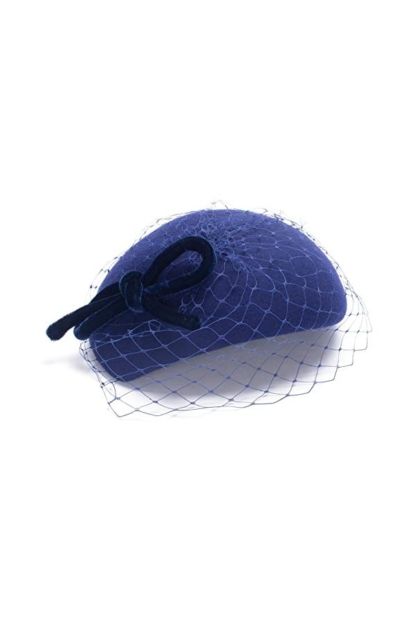 Lawliet T497 Chapeau bibi en velours avec nœud en laine Bleu marine, Noir , taille unique