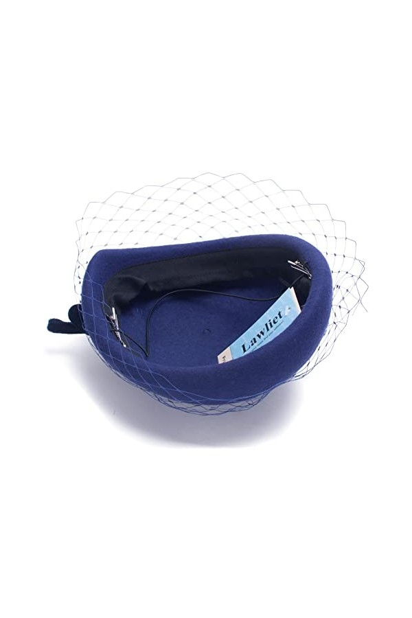 Lawliet T497 Chapeau bibi en velours avec nœud en laine Bleu marine, Noir , taille unique