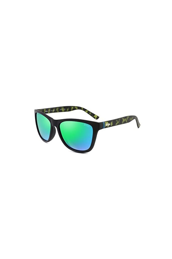 Lee Cooper Lunettes de soleil carrées polarisées Rimmed pour homme et femme, Monture – Demi Noir | Lentille – Multicolore Rev