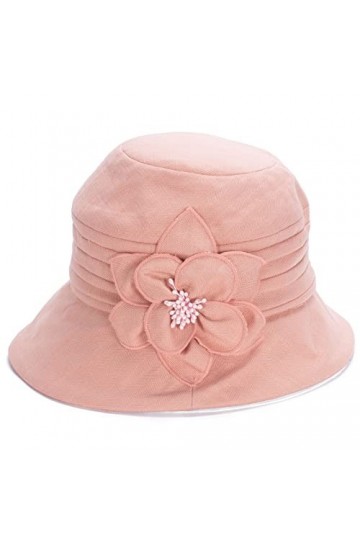 Lawliet Chapeau cloche style années 1920 pour femme 100 % lin Motif floral, rose, taille unique