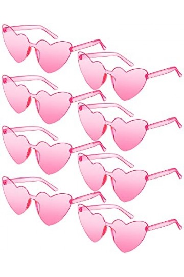 JDHXBMW Lot de 8 paires de lunettes de soleil en forme de cœur rose sans monture - Accessoires de sensibilisation au cancer d